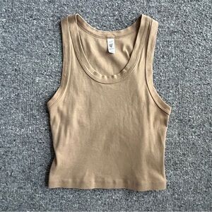 Los Angeles Apparel Cotton Baby Rib Knit Cropped Tank Top Camel Large fits small